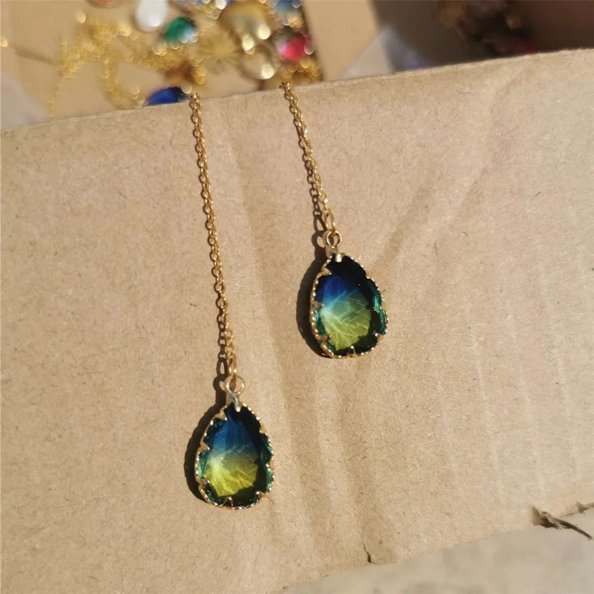 Stainless Steel Colorful Zircon Water Drop Long Chain Earrings for Women Girls Linear Crystal Threader Earrings Jewelry drop earrings long earrings crystal earrings