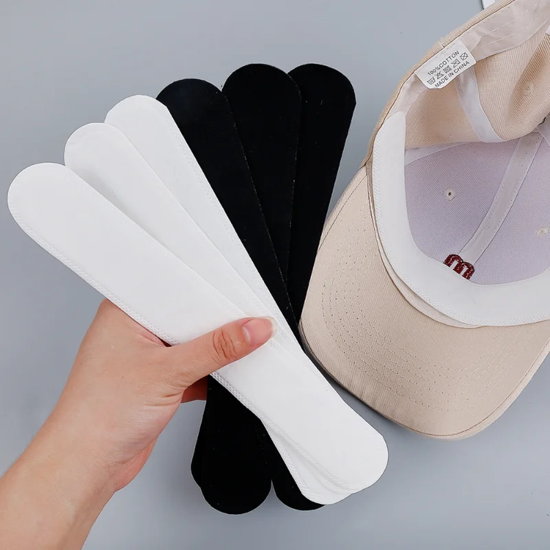 10Pcs Disposable Hat Anti Sweat Pads Invisible Anti-dirty Sweat Baseball Cap Absorbing Stickers Strip Cap Stick Liner Pads hat sweat absorber