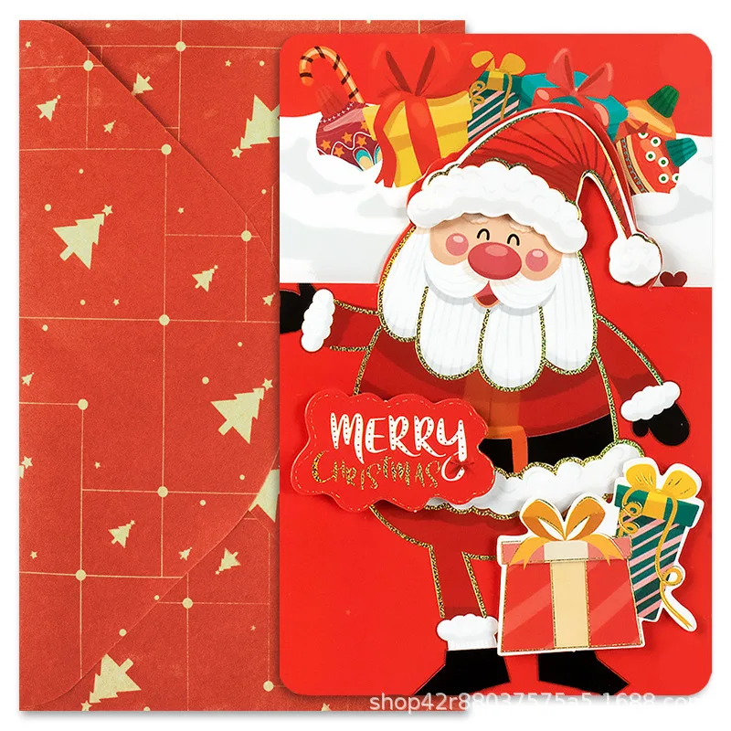 1PCS Cartoon Christmas Greeting Cards Santa Claus Snowman Blessing Postcard for Friend Birthday New Year Christmas Decoration