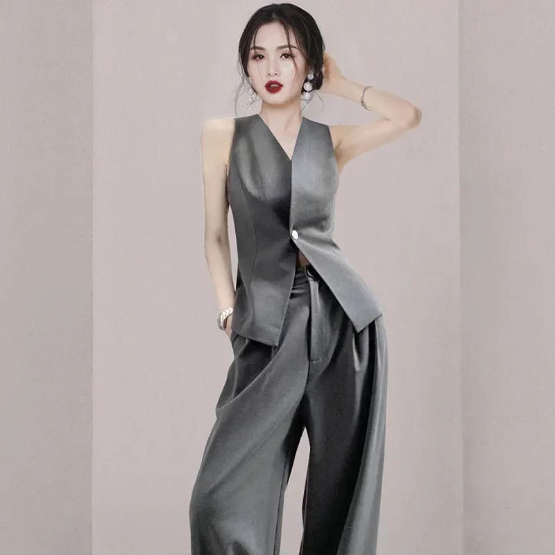 2024 High-end Fashion Temperament Small Fragrant Vest Wide Leg Pants Professional Temperament Two-piece Set