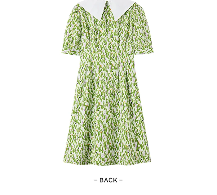 Dress Women Contrast Color Big Lapel Summer New Full Print Waist Textured Skirt Fresh For Women