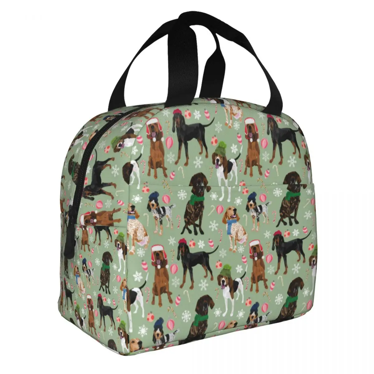 Coonhounds Green Dog Lunch Bag Portable Insulated Oxford Cooler Animal Thermal Cold Food Picnic Lunch Box for Women Girl