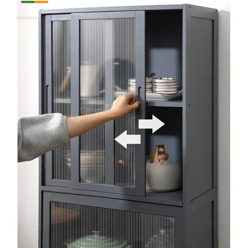 Creative Dust-proof Kitchen Cabinet for Home Modern Minimalist Sliding Door Sideboard Two-way Bamboo Material Cabinets for Hotel