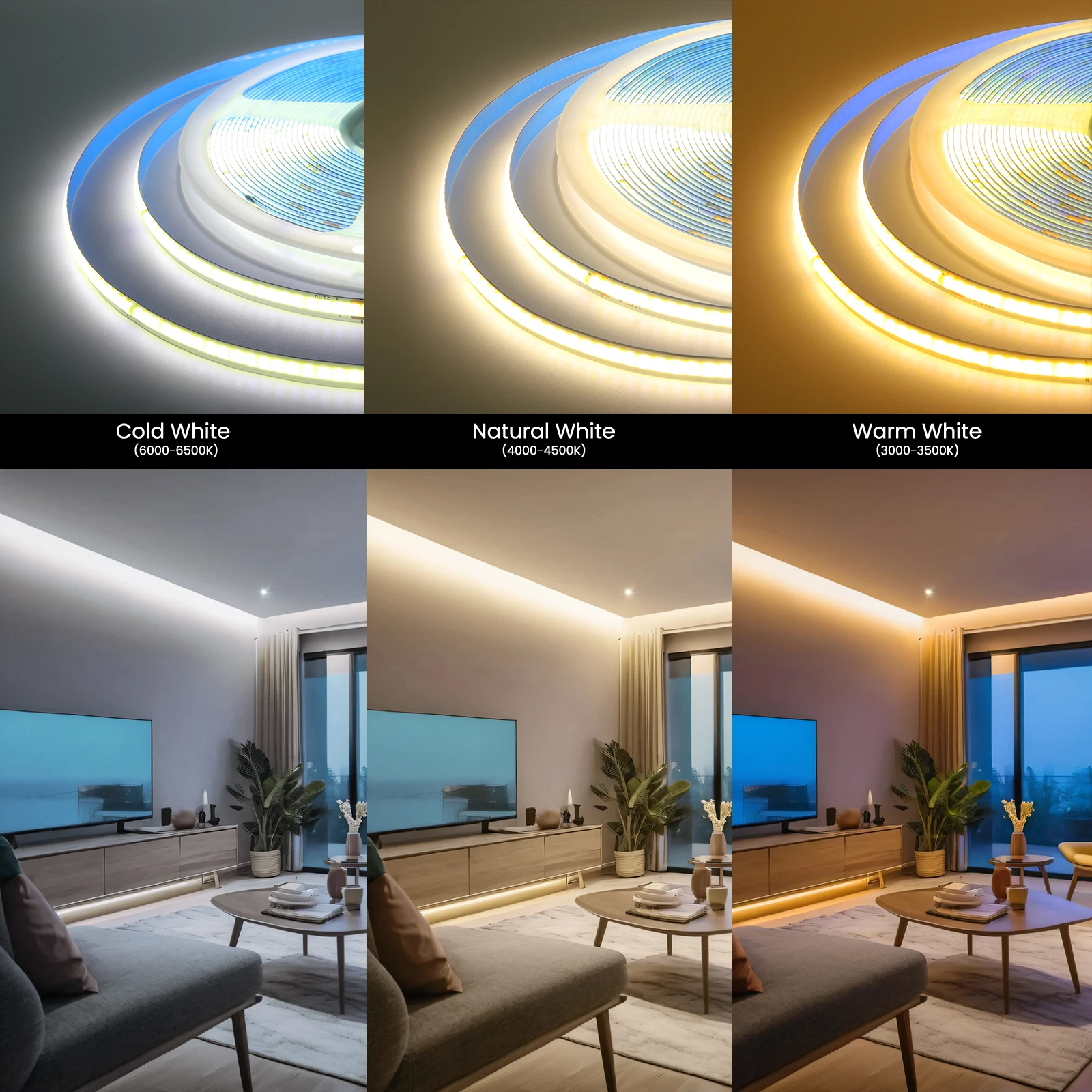 Premium Flexible COB LED Light Strip, 240 LEDs/m, with Built-In Driver