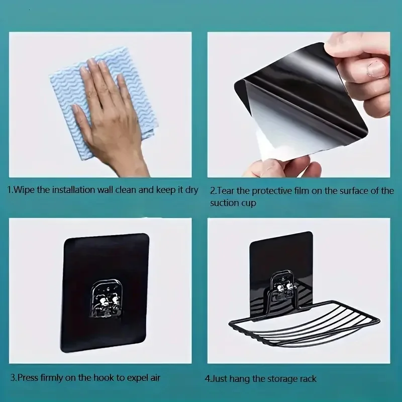 1Pc Stainless Steel Square Soap Dish Holder - Self Adhesive Wall Mount With Drain Hole Storage Shelf For Bathroom Supplies 6