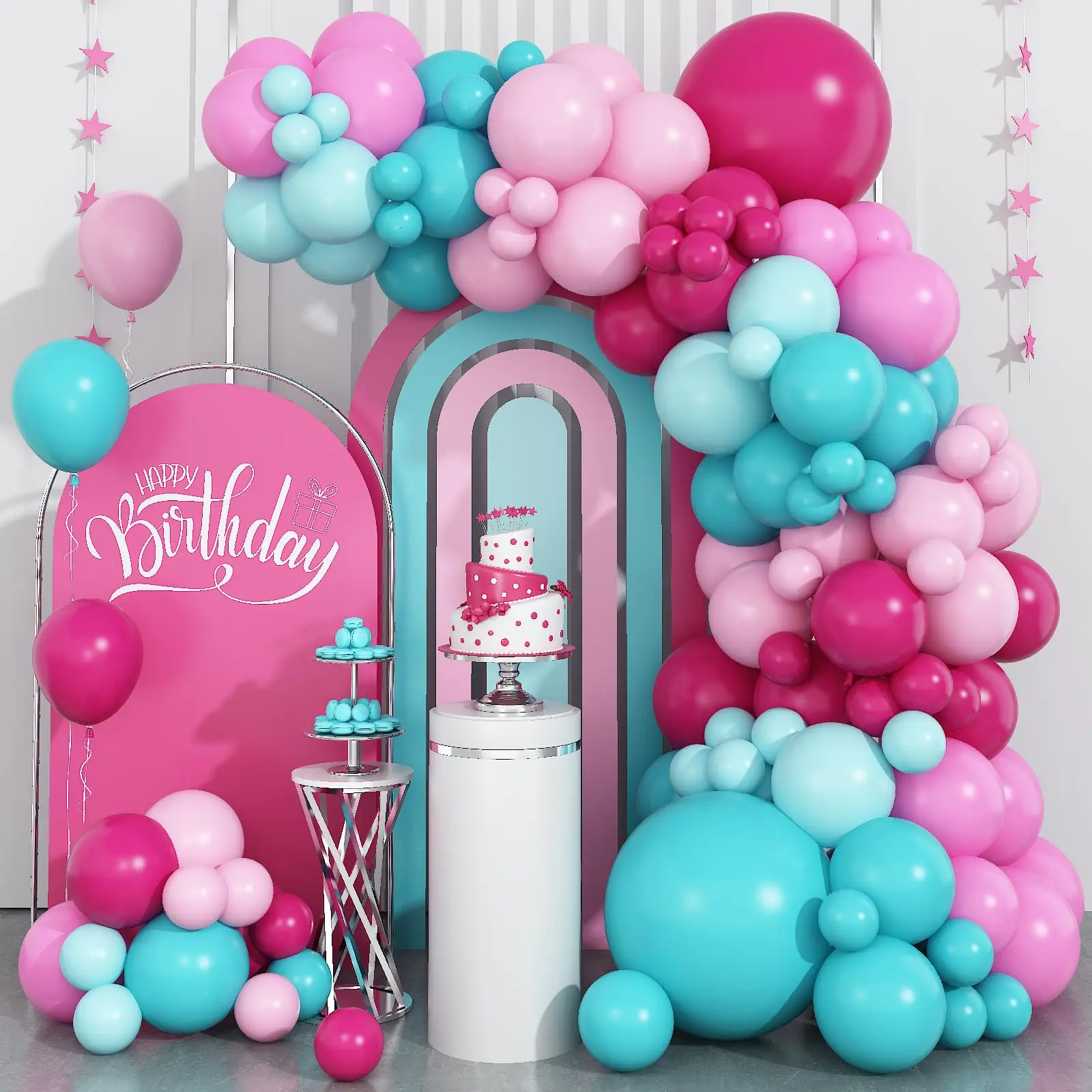 

Hot Pink and Teal Blue Balloons Arch Garland Kit for Baby Shower Wedding Anniversary Birthday Girl's Party Decorations