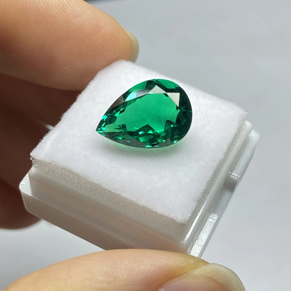 6x8mm-10x14mm Lab Grown Green Pear Emerald Hydrothermal Colombia Inclusion Gemstone for Jewel Making GRA Certificate