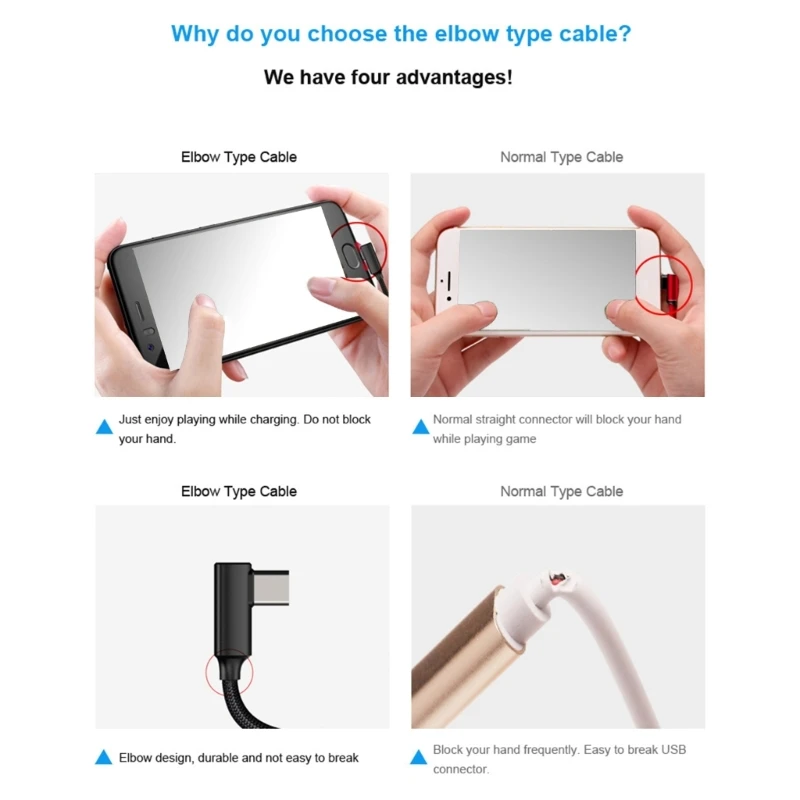 

Double-Sided Reversible Plug Type-C USB Data Cable 90° Elbow Line Fast Charging