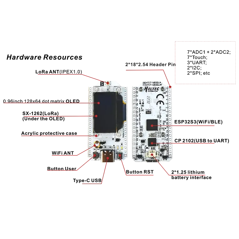 Heltec V3 개발 보드 WIFI LoRa 32 V3 (SX1262 및 ESP32-S3FN8 칩 탑재), OLED, Meshtastic Meshcore Paxcounter 지원 WiFi