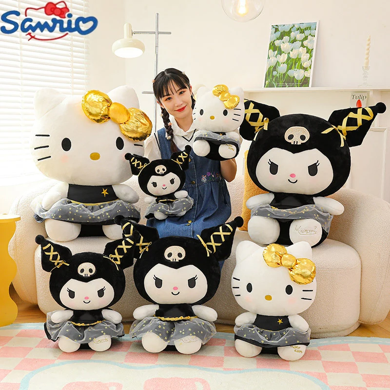 

Sanrio новые кавайные плюшевые игрушки Kuromi из черного золота, украшения для комнаты, милая детская кукла Hellokitty, подарок на день рождения.
