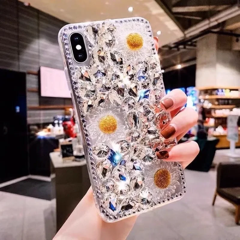 

Luxury Gemstone Bling Rhinestone Flower Phone Case Capa For Samsung GalaxyA22 A32 A52 A71 A51 A72 A73 A53 A33 A74 A54 A34 Cover