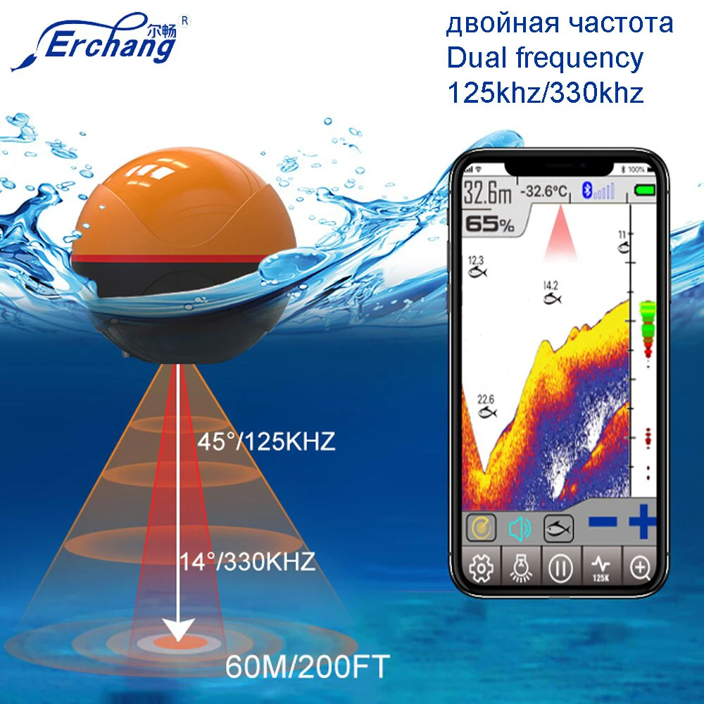 Erchang F68 Fish Finder Sonar For Fishing 125khz/330khz Echo-sounder Portable Wireless Sounder Android&IOS APP fish finder