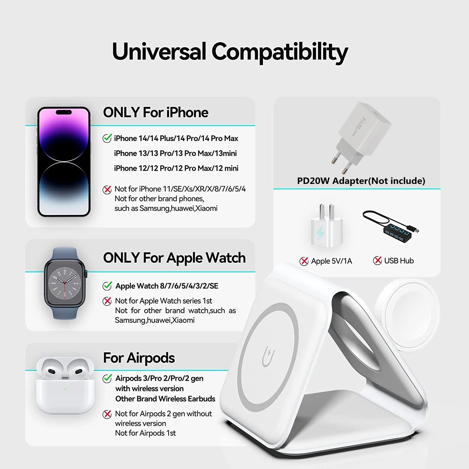 Fast Wireless Charger Pad 3 in 1 Foldable Magnetic Charging Station for iPhone 14 13 12 Pro Max Mini Plus Apple iWatch 8 Airpods