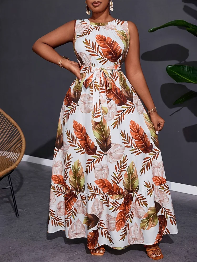 Wmstar Plus Size Women Clothing DressSweet Elegant  Flower Print Sleeveless  Summer Holiday Clothes Maxi Dresses Wholesale  2025