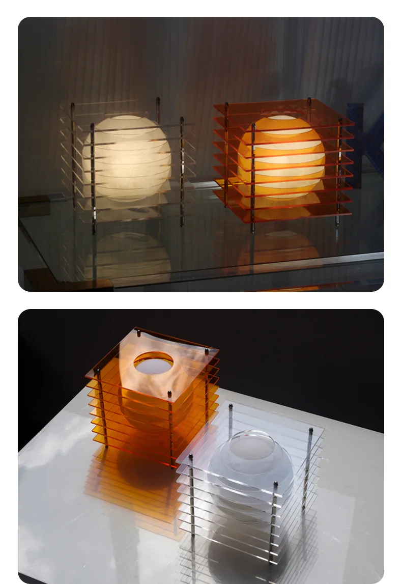 Orange Acrylic Moon Table Lamp glowing in dark room