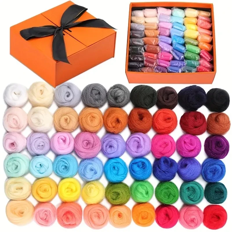 1set 54 Colors Fiber Wool Yarn, Fiber Wool Yarn Roving, Spinning Roving For Needle Felting, DIY Hand Spinning, Needle Felti