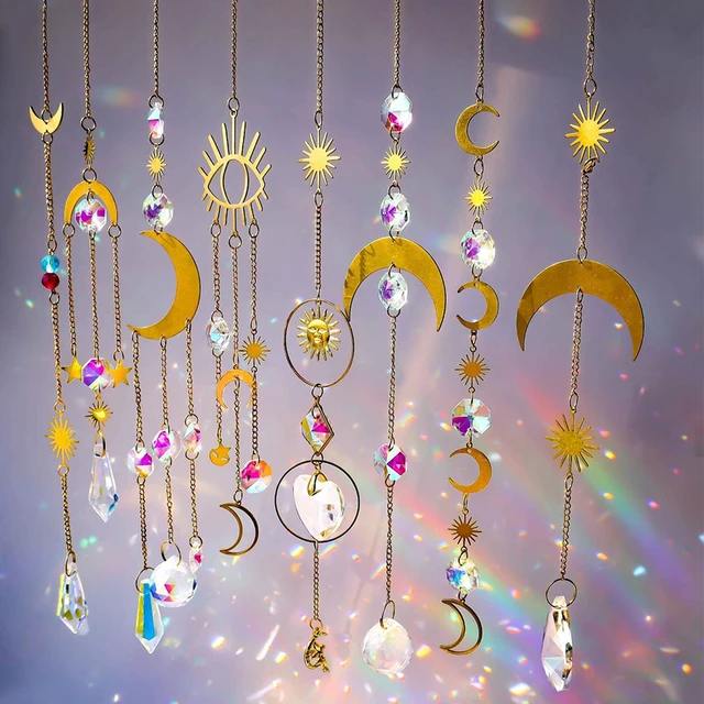 Crystal Suncatcher Arany Holdcsillag Napsókészülők Lógnak Színes Kristály Prizma Dísz Szivárványkészítő Ablak Kerti Dekoráció - Image 2