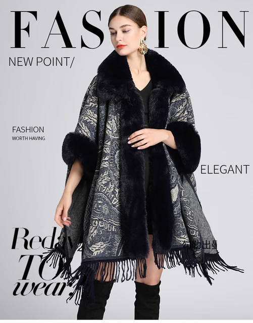 ジャケット・アウター archive poncho fur cape coat bk Ponchos Capes Fur | Winter Capes Ponchos | Cape Coat Autumn