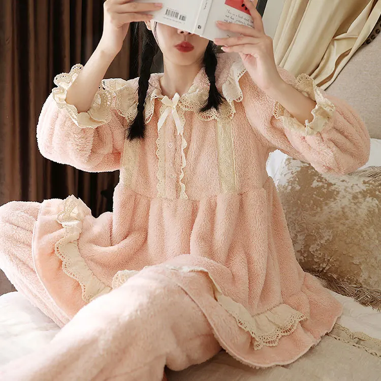 

Pajamas for Women Flannel Pajama Warm Sleepwear Winter Clothes Women Pajama Set