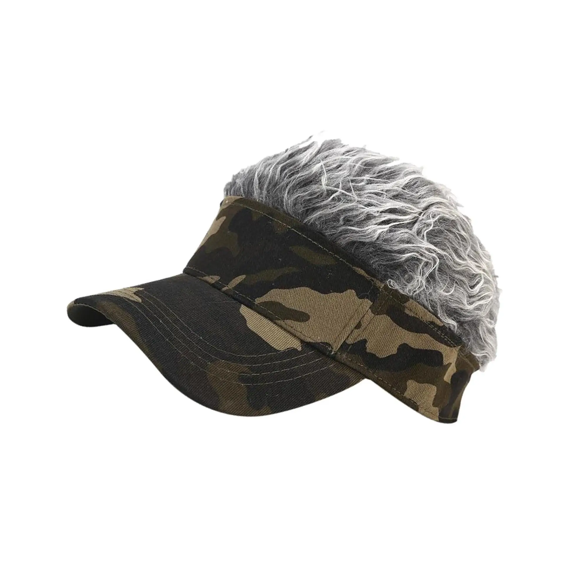 Men Baseball Cap Fake Hair Golf Hat Visor Wig Hat Khaki + Gray Wig