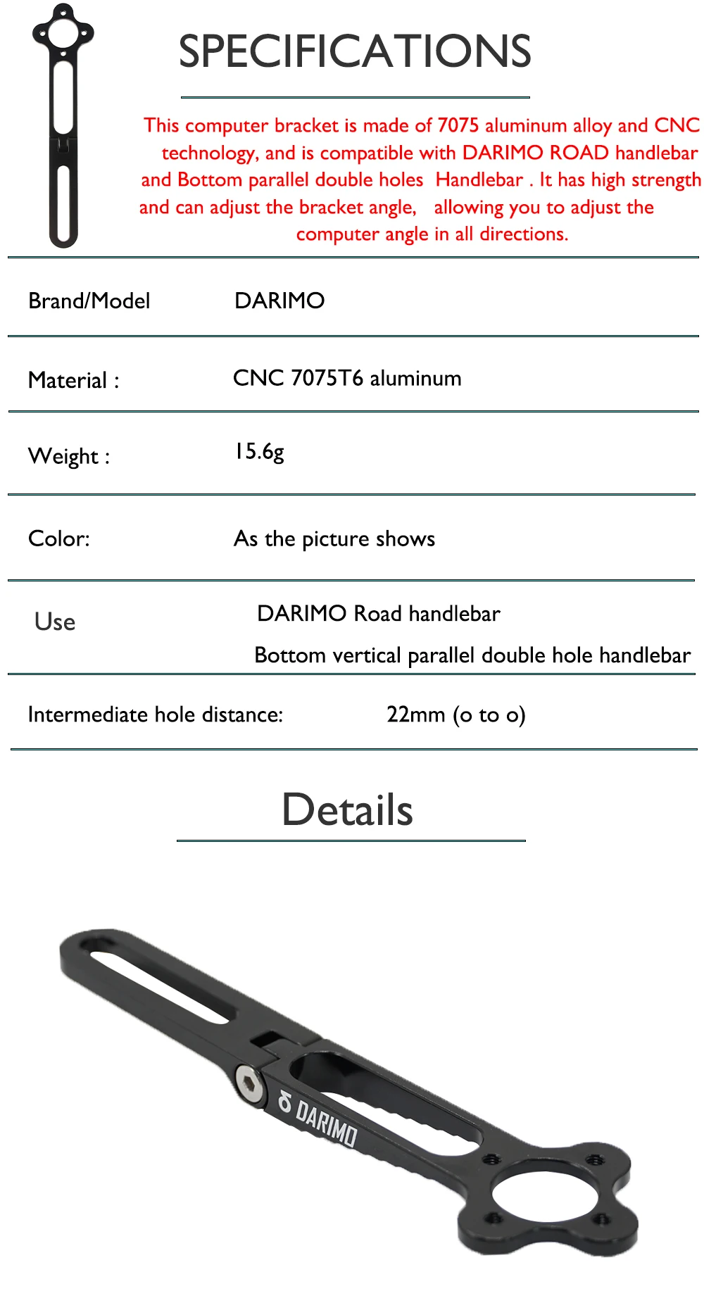 DARIMO Fahrradcomputerhalterung, vordere Verlängerungshalterung, verstellbar, kompatibel mit Garmin/Wahoo/Bryton, Fahrradzubehör – Detail 3