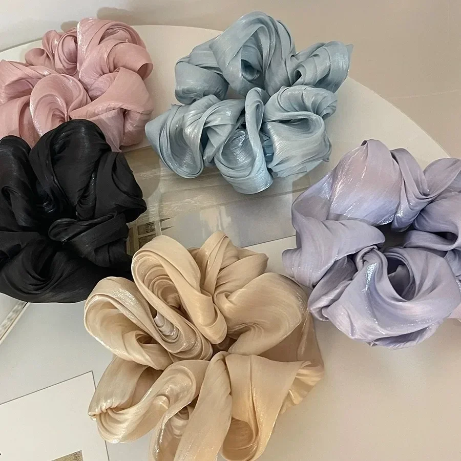 2025 Spring and Summer New Style Women's Silk Satin Scrunchies Korean Ladies Girls Rubber Hair Ties Ponytail Hold Hair Accessories