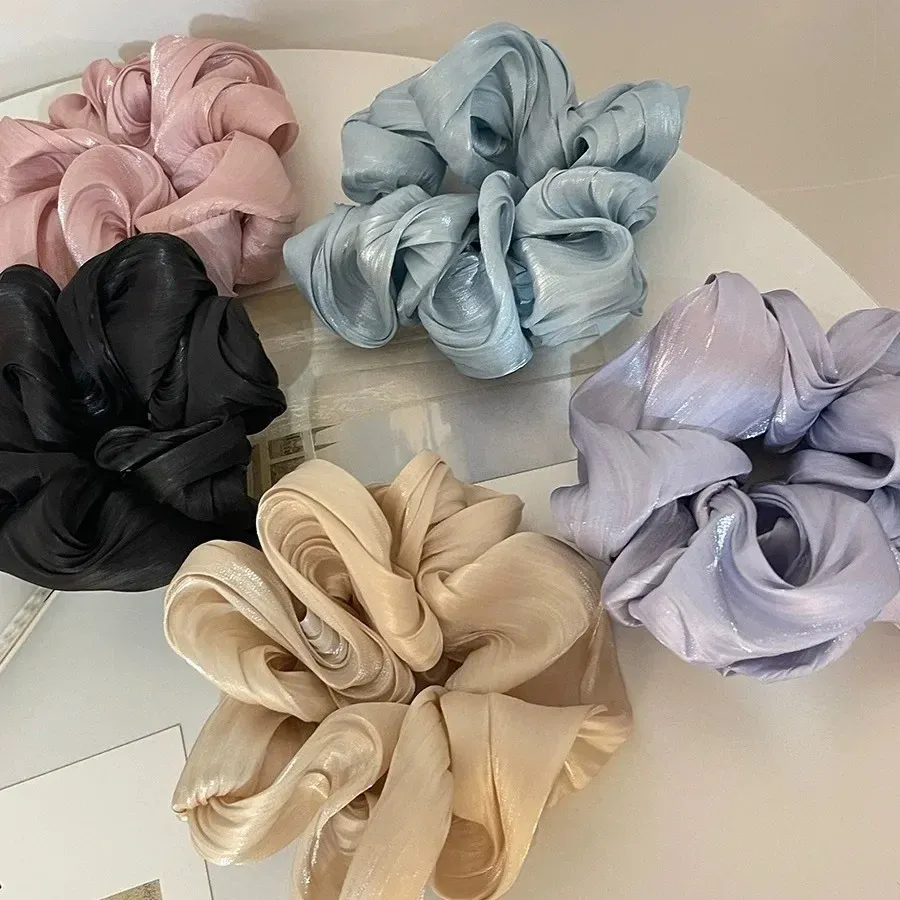 2025 Spring Summer New Style Women Silk Satin Scrunchies Korean Ladies Girls Elastics Hair Band Ponytail Hold Hair Accessories