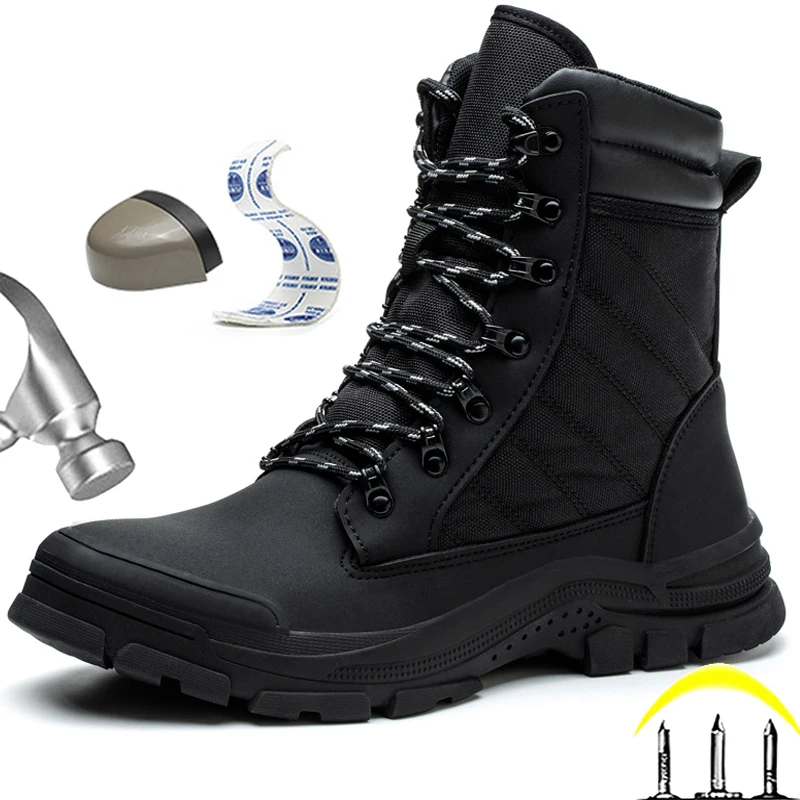 

2024 Work Boots Safety Steel Toe Shoes Men Military Boots Anti-smash Anti-puncture Safety Shoes Desert Combat Boots Protective