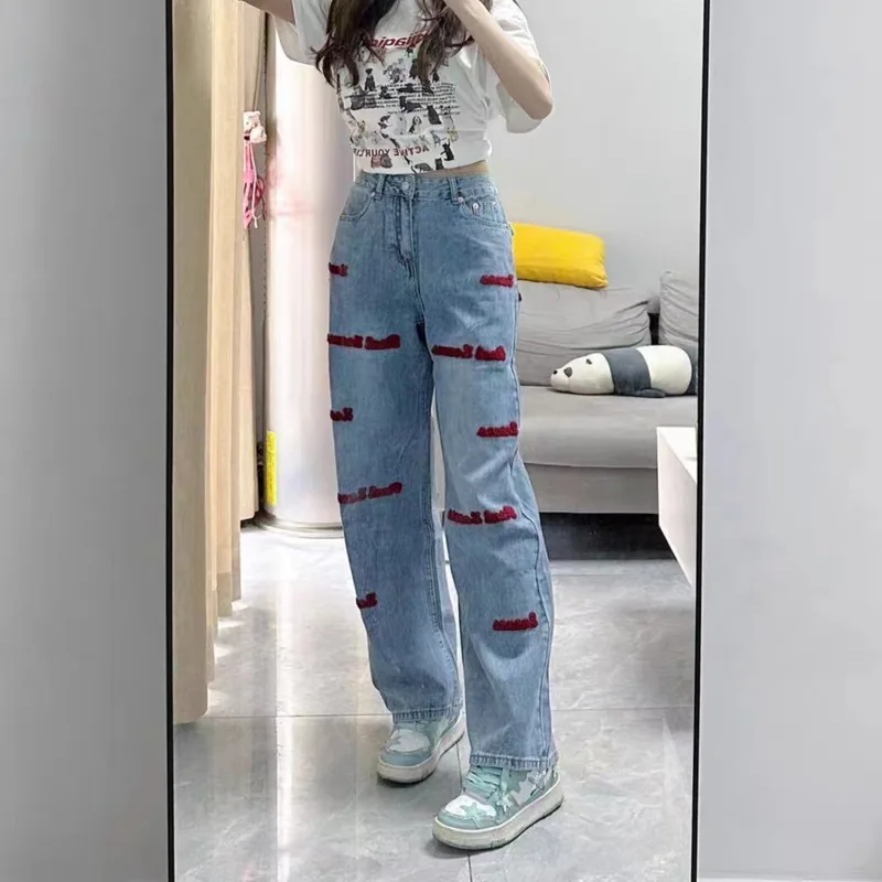 Vintage Y 2k Letter Embroidered Jeans Women's Korean Style Clothes High Waist Denim Jeans Female Groups Of Pant Baggy Jean Y2k