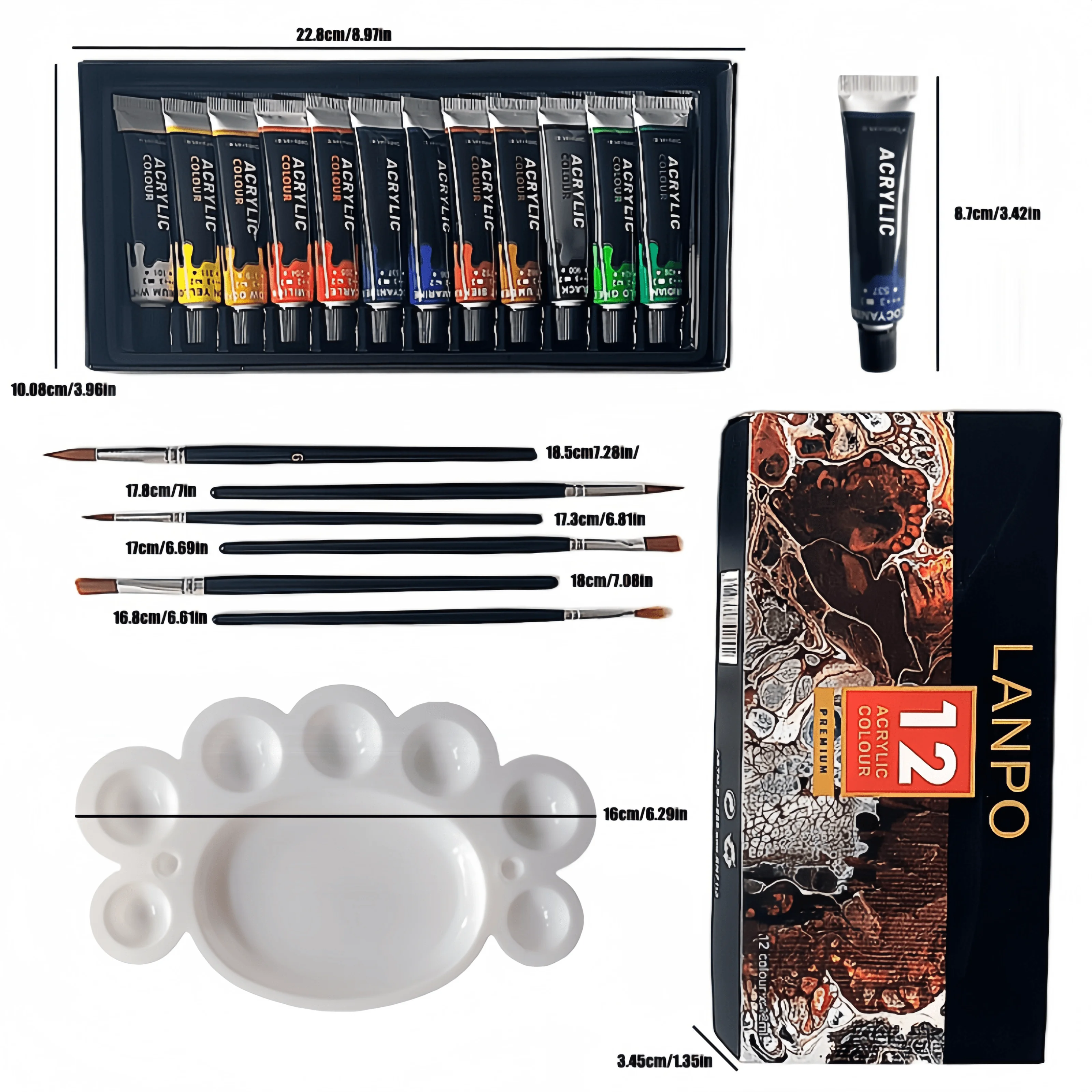 Acrylic Pigment 12 colors 12ml containing small foot palette +6 paintbrushes hand-painted DIY paint waterproof box set acrylic paint set