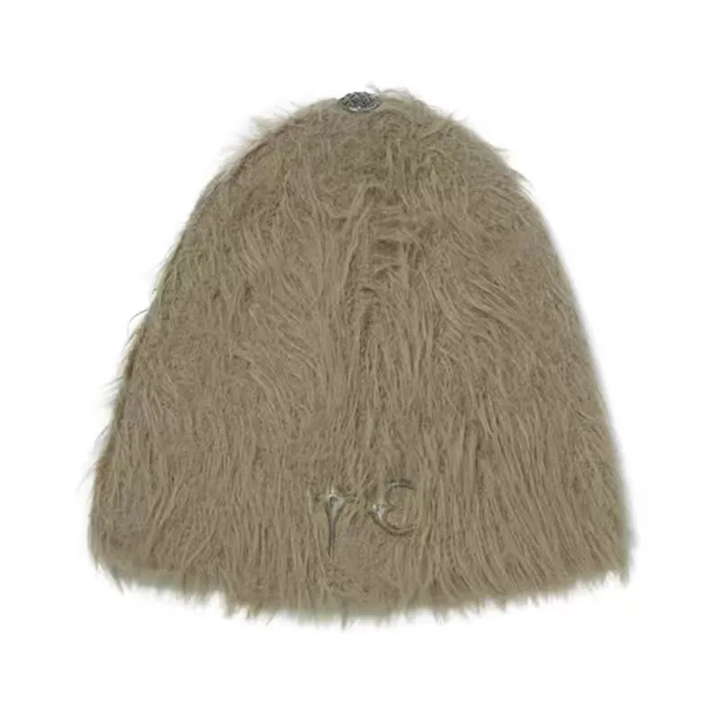 2024 Thug club metal star moon mohair plush knitted cold hat