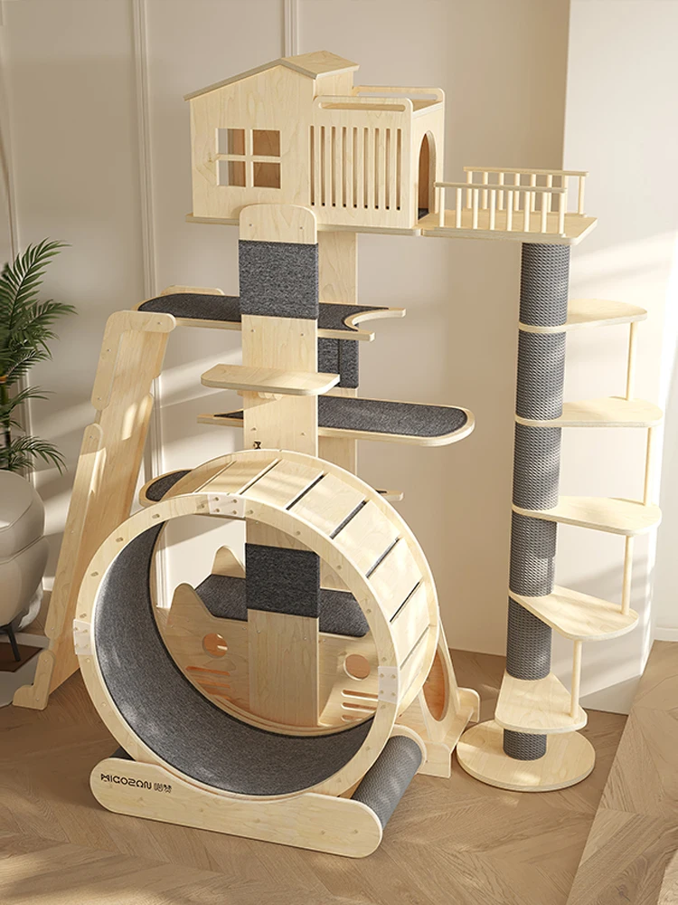 

Solid Wood Cat Climbing Frame, Large Space Capsule, Cat Tree, Luxury Scratching Board, Tongtian Pillar Jumping Platform