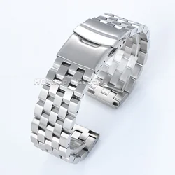 Premium Five - Bead Solid Stainless Steel Watch Band - Silver & Black Finish, High Quality Durable Wristband - 22mm (Silver)