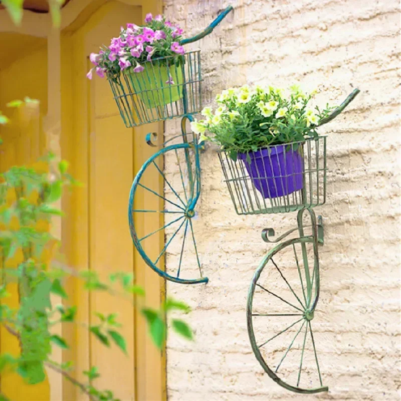 MISNODE Fiori artificiali con bicicletta, bicicletta nostalgica da giardino, mini triciclo, decorazione per piante per feste, casa, ufficio, hotel, bianco