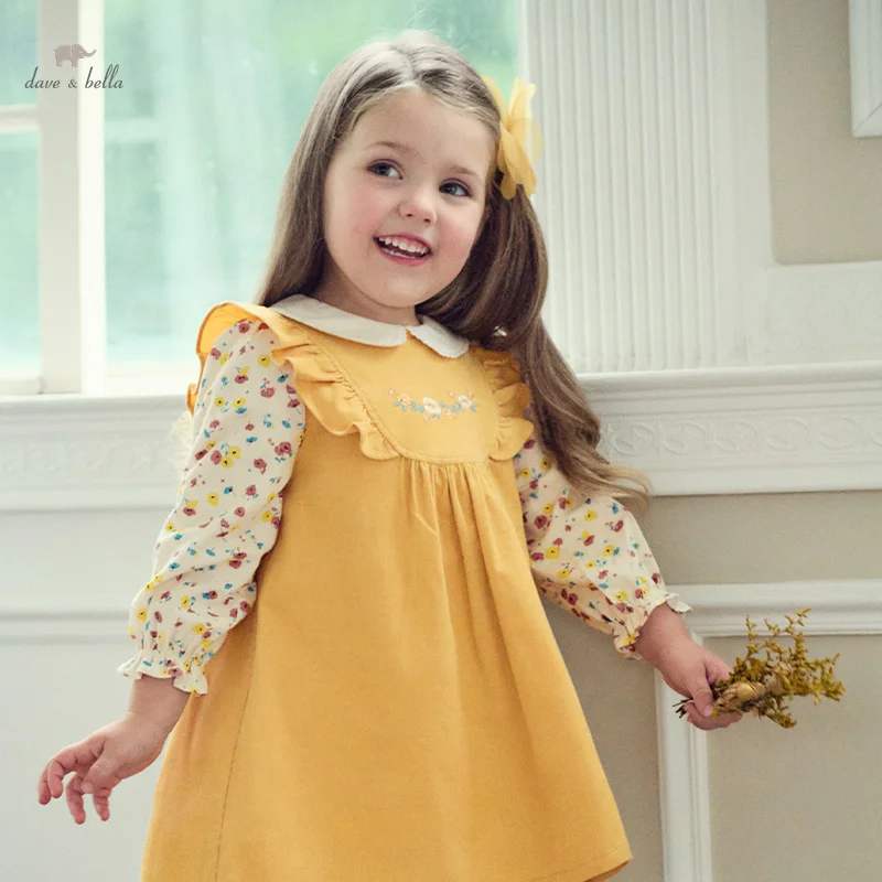 Dave&Bella Toddler Girls Charming Yellow Long Sleeve Dress-style T-shirt Pant Suits main image 0