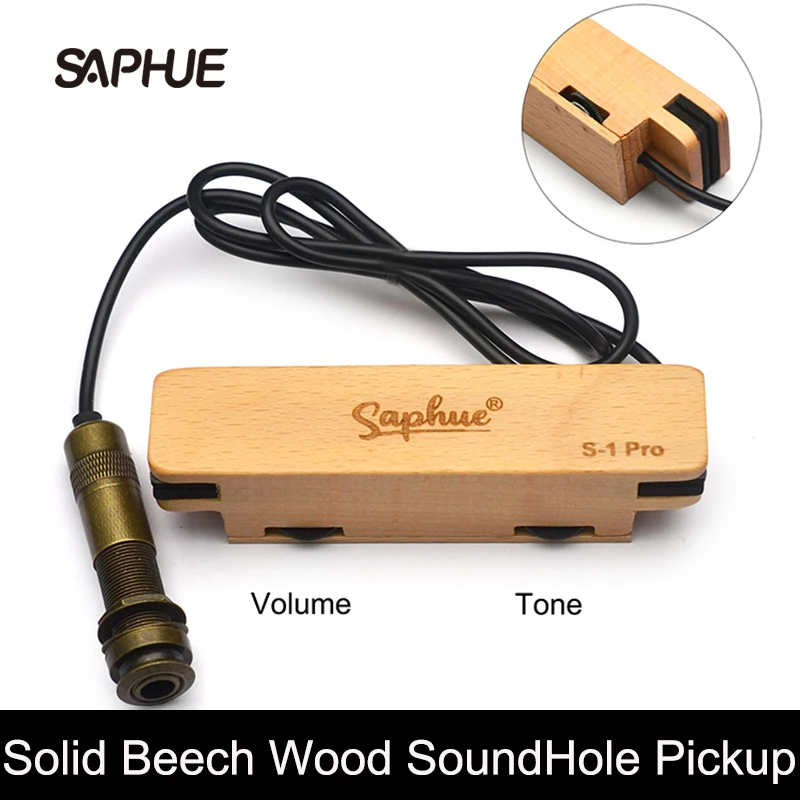 

SAPHUE S1 PRO Solid Beech Wood SoundHole Pickup Alnico V Magnet Pickup 6.35 Output with Volume/Tone Control Guitar Parts
