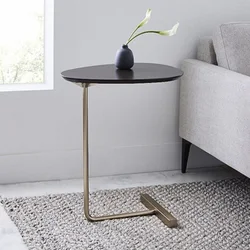 Table d'appoint en fer et bois massif pour canapé, style moderne et Simple, forme ovale, idéal pour la lecture ou le thé 