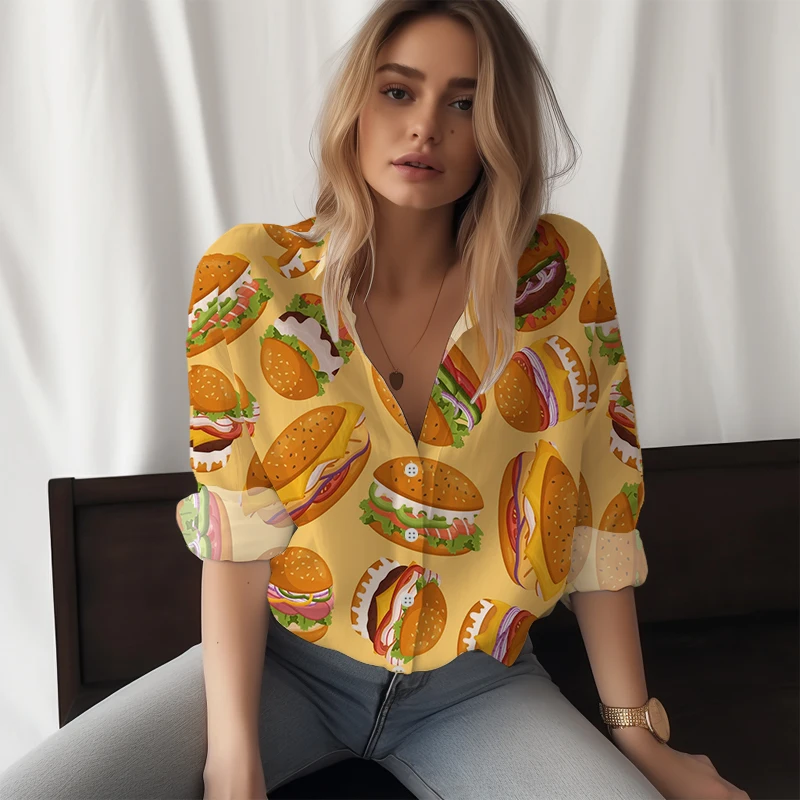 

Новая женская рубашка Весна-Осень женская рубашка с 3D принтом еды Повседневная забавная стильная женская рубашка модная трендовая женская рубашка