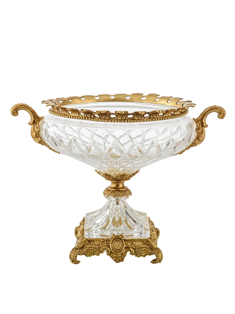 

Luxury high-end crystal inlaid copper fruit plate European classical soft decoration living room decorations