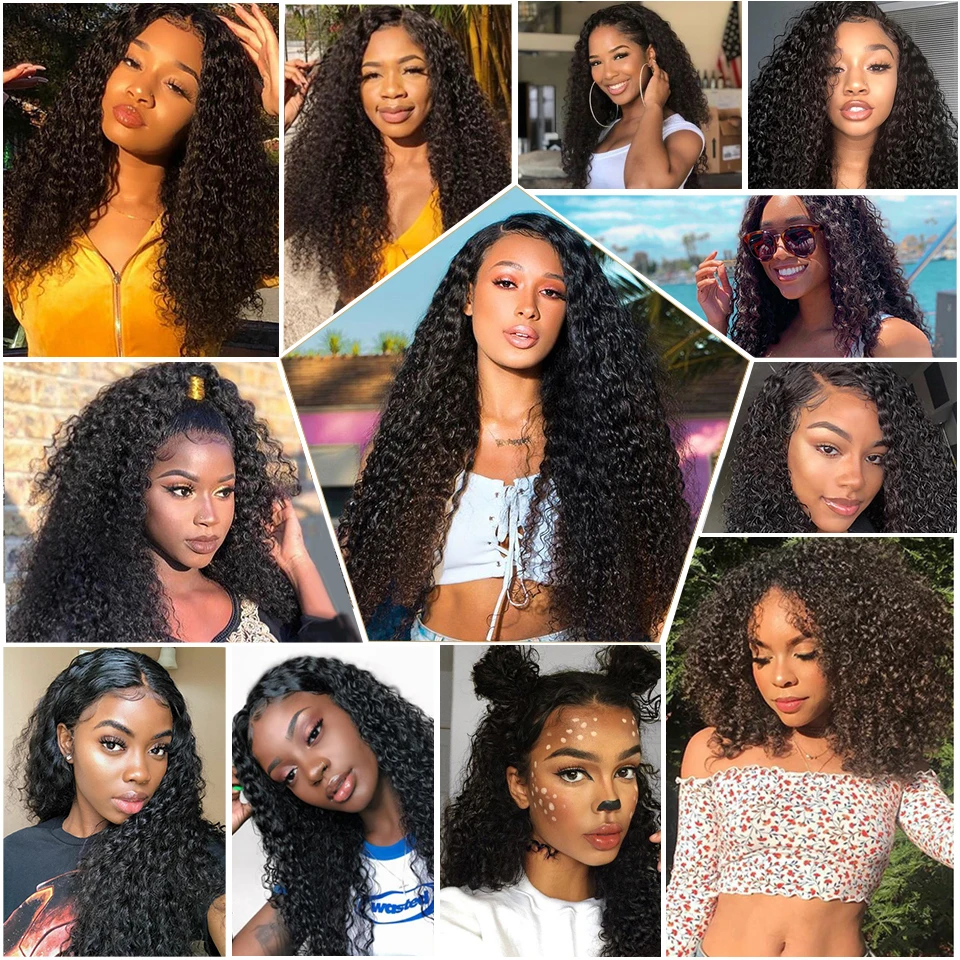 Kinky Curly Human Hair Bundles With Frontal HD Transparent 13x4 Brazilian Jerry Curl Weave Deep Wave Bundles And Closure 12A human hair bundles human hair weave