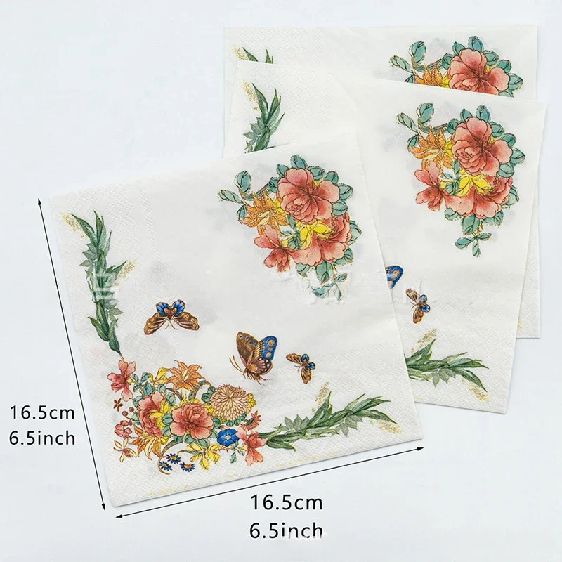 Colorful Butterfly Flower and Grass Printed Napkins 20pcs/Pac Butterfly Valley Bart Paper Wedding Pure Wood Pulp Paper Placemats