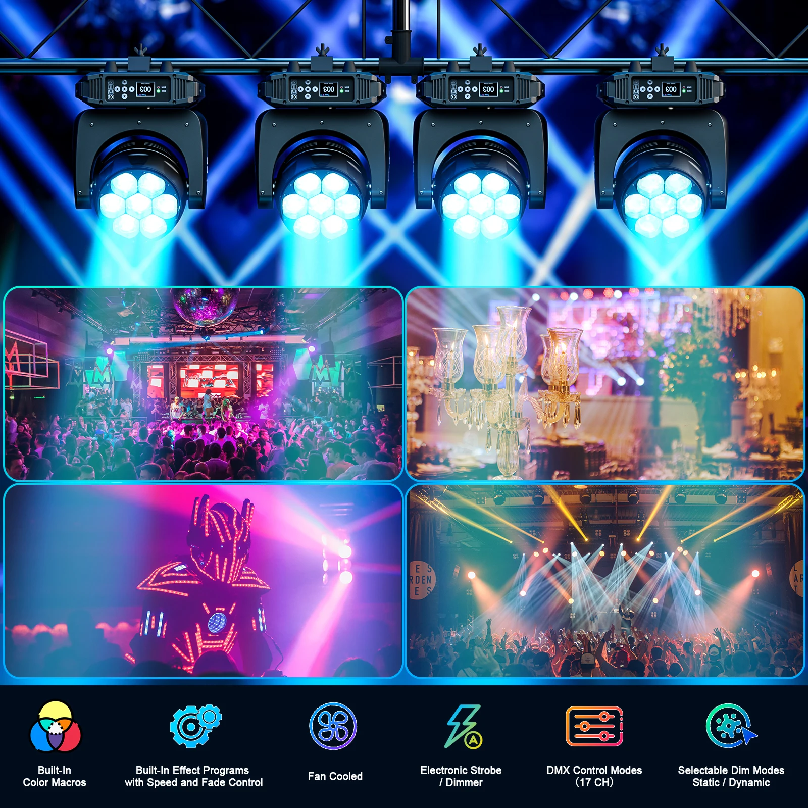 Yiflamefly 2Pcs 40W Dyed Beam Moving Head Light Stage Light DJ