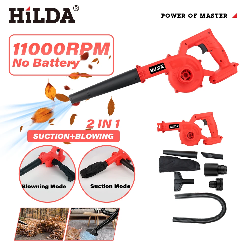 HILDA Electric Blower 2 in 1 Suction+Blow Leaf Blower Cordless Leaf Snow Vacuum Cleaning Power Tool For Makita 21V Battery air blower electric blower