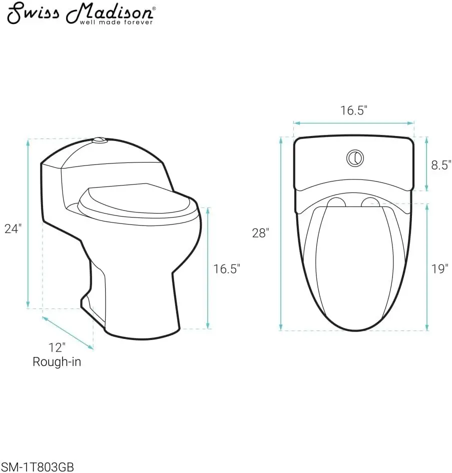Chateau One-Piece Elongated Toilet Dual-Flush in Glossy Black 1.1/1.6 gpf Soft-Close Quick-Release Toilet Seat 3