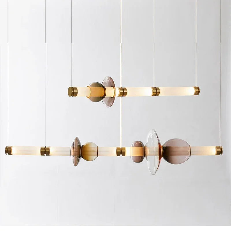 Description Picture 5 of itemNordic French Modern Light Luxury Chandelier Staircase Restaurant Bedroom Room Decoration LED Colored Glass Tube Pendant Lights