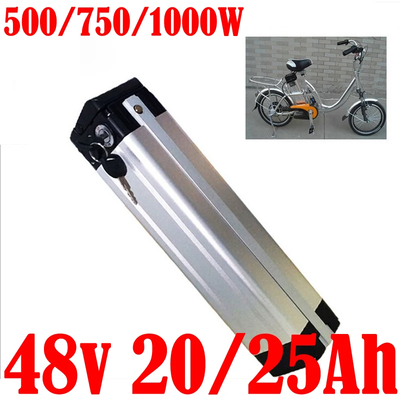 

48v 18650 cell 48v 13ah 15ah 18ah 20ah 25ah Silver Fish Lithium ion electric bike batteries 48V 500W 750W 1000W ebike battery