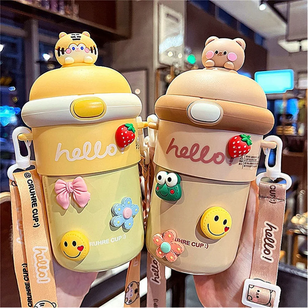 

500ML Kids Water Bottle for School Boys Girl Cup With Straw Cute Cartoon Leakproof Mug Portable Travel Drinking Tumbler