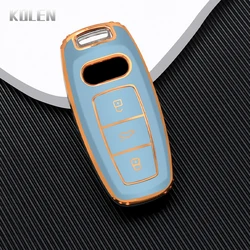 Luxury TPU Car Remote Key Case Cover with Golden Edge - Keyless Holder Fob Keychain Accessories (Gray only case)