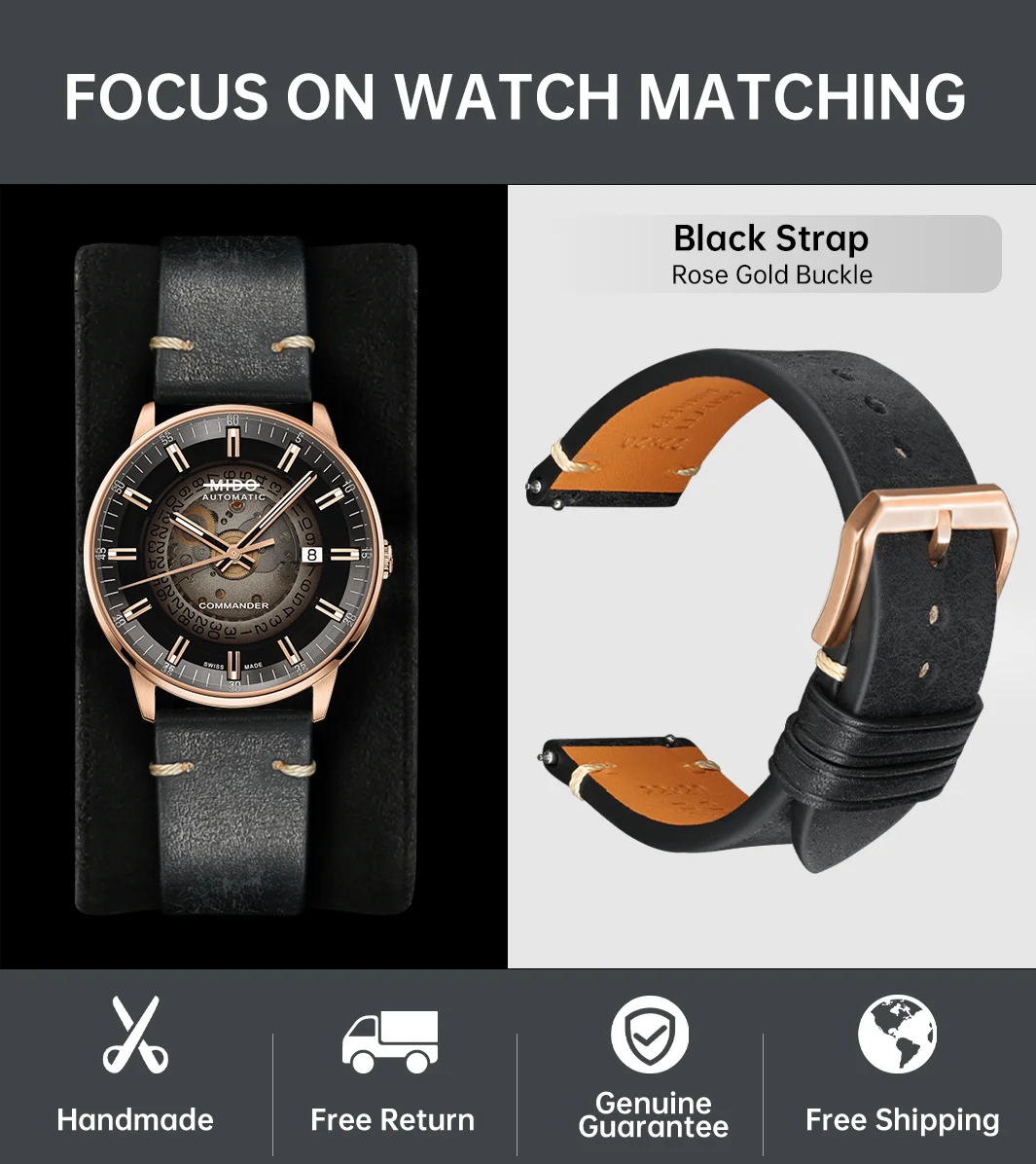 Italian Pueblo Leather Luxury Quick Release Watch Strap - Premium Watch Band Bracelet in 20mm & 22mm Sizes