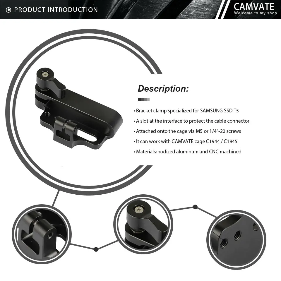 Mount For Samsung T5 SSD Mount Bracket SSD Holder Clamp Attached Cage via M5/1/4